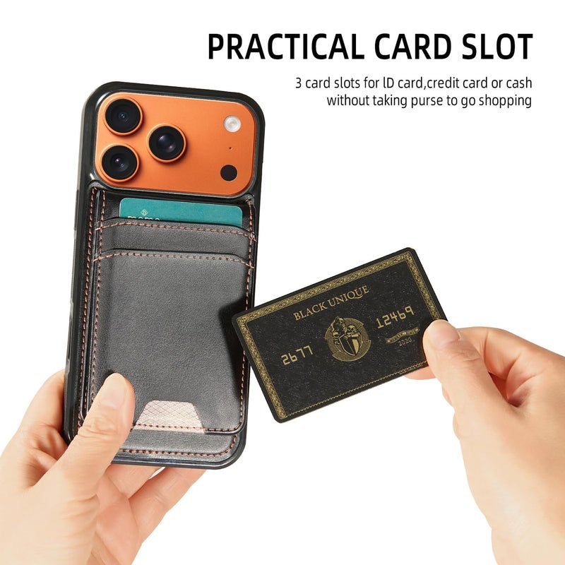 AOFEGRLT for iPhone 17 Pro Max MagSafe Wallet Case, Magnetic Detachable Leather Wallet with Card Holder & Kickstand, Slim Protective Phone Case Compatibility with iPhone 17 Pro Max. Black - Image 4