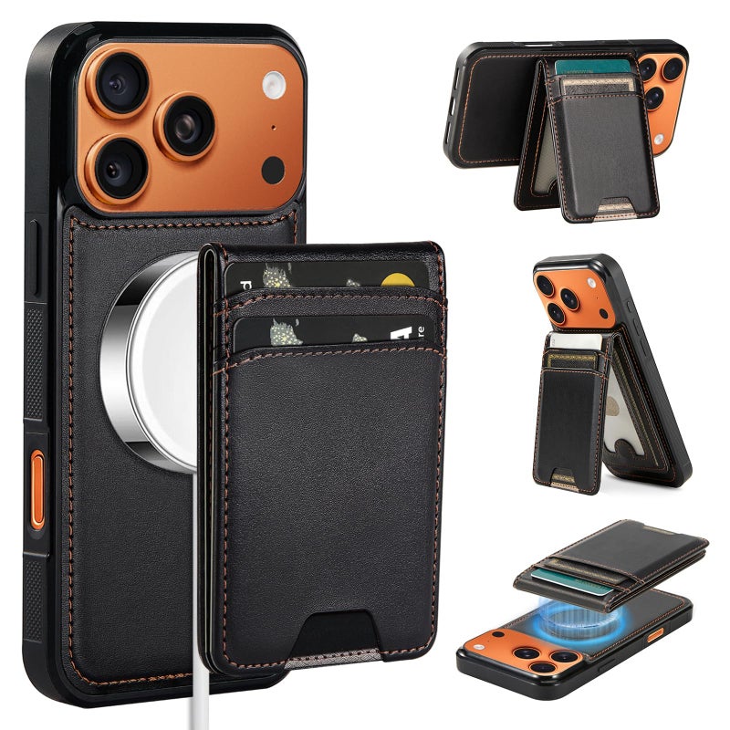 AOFEGRLT for iPhone 17 Pro Max MagSafe Wallet Case, Magnetic Detachable Leather Wallet with Card Holder & Kickstand, Slim Protective Phone Case Compatibility with iPhone 17 Pro Max. Black - Image 1