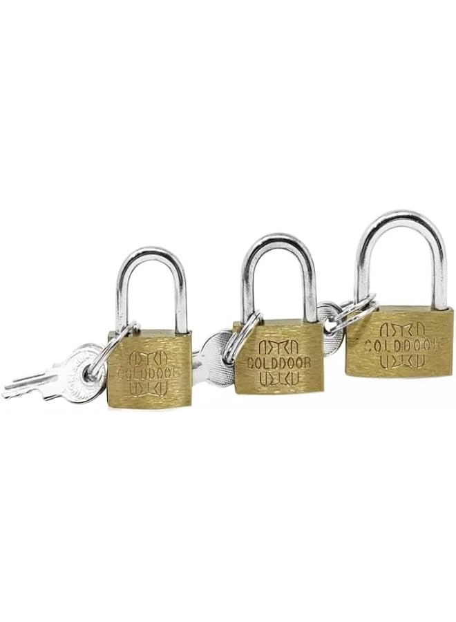 PROMASS 3 locks 20mm 25mm 30mm Brass Padlocks with Keys, 3 Pack, Small Security Locks  - Image 1