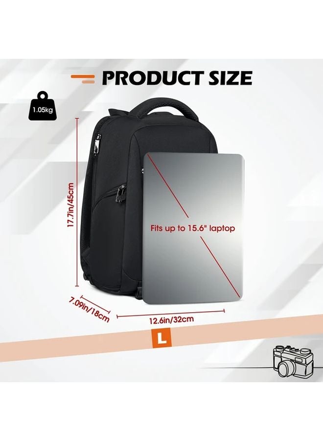 15.6 Inch Anti Theft Camera Backpack Large Capacity Travel Photography Black - Image 3