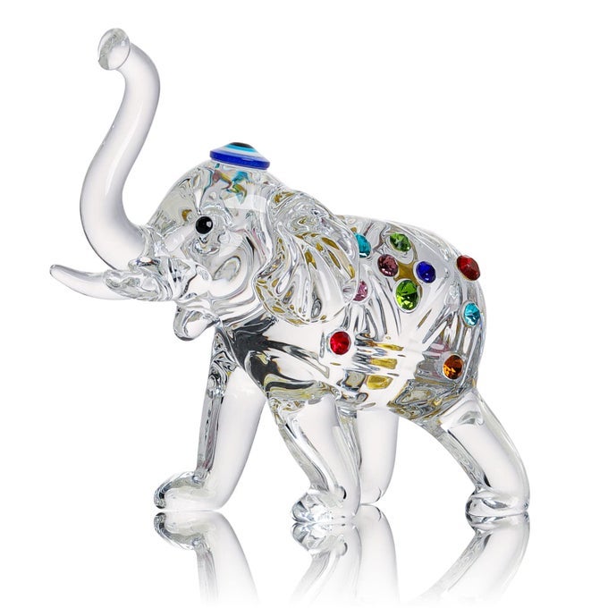 Crystal Elephant Status of Glass Figurines Collectible with Trunk Up Animal Sculpture Lucky Feng Shui Home Decor Ornaments