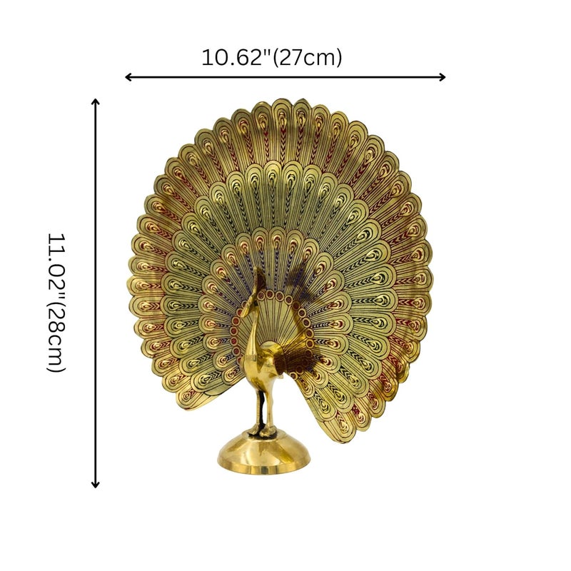 NATRIEL Golden Brass Peacock Eagle Indian Birds Statue Majestic Touch for Decor Decorative Showpiece Brass Gold Peacock with Feather - Image 4