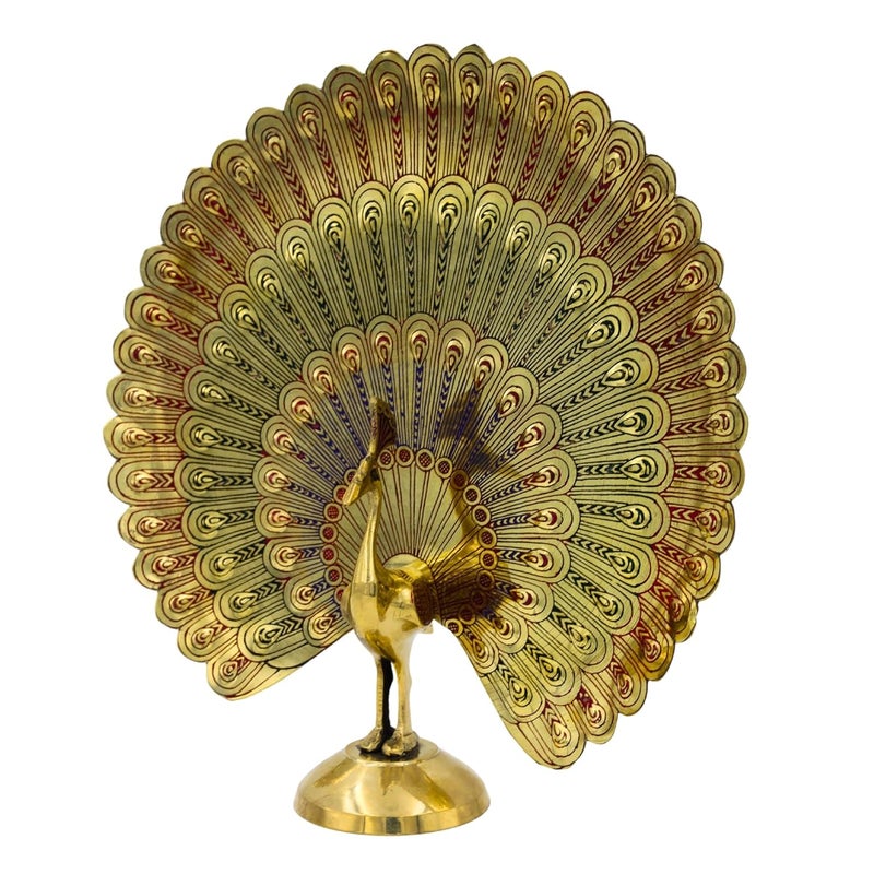 NATRIEL Golden Brass Peacock Eagle Indian Birds Statue Majestic Touch for Decor Decorative Showpiece Brass Gold Peacock with Feather - Image 3