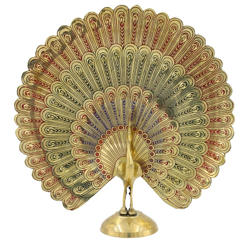 NATRIEL Golden Brass Peacock Eagle Indian Birds Statue Majestic Touch for Decor Decorative Showpiece Brass Gold Peacock with Feather - Image 5