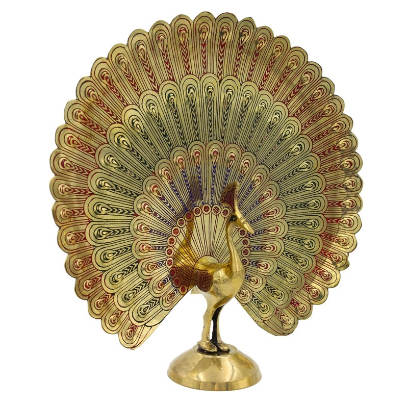 NATRIEL Golden Brass Peacock Eagle Indian Birds Statue Majestic Touch for Decor Decorative Showpiece Brass Gold Peacock with Feather - Image 2