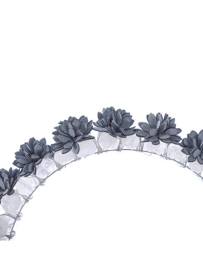 HAIMEIKANG Haimeikamg Raw Crystal Quartz Crown Headband With Flowers Handmade Natural Stone For Women Wedding Costume Hair Accessories And Parties (White Crystal + Gray Flowers)  - Image 4