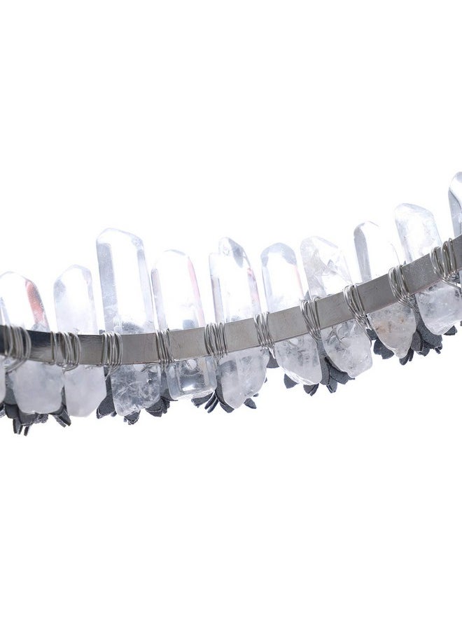 HAIMEIKANG Haimeikamg Raw Crystal Quartz Crown Headband With Flowers Handmade Natural Stone For Women Wedding Costume Hair Accessories And Parties (White Crystal + Gray Flowers)  - Image 5