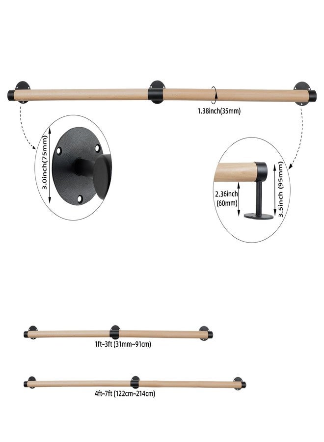 Purife 4 FT Wall Mount Wood Handrails for Indoor Stairs- Metal Support Wooden Staircase Handrails, Interior Stair Railings, Banister Hand Railing, Outdoor Grab Bars Safety Handle for Elderly - Image 2