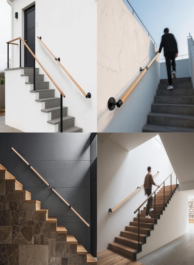 Purife 4 FT Wall Mount Wood Handrails for Indoor Stairs- Metal Support Wooden Staircase Handrails, Interior Stair Railings, Banister Hand Railing, Outdoor Grab Bars Safety Handle for Elderly - Image 5