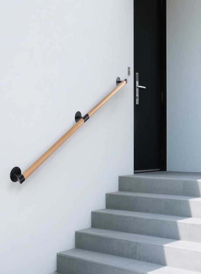 Purife 4 FT Wall Mount Wood Handrails for Indoor Stairs- Metal Support Wooden Staircase Handrails, Interior Stair Railings, Banister Hand Railing, Outdoor Grab Bars Safety Handle for Elderly - Image 4