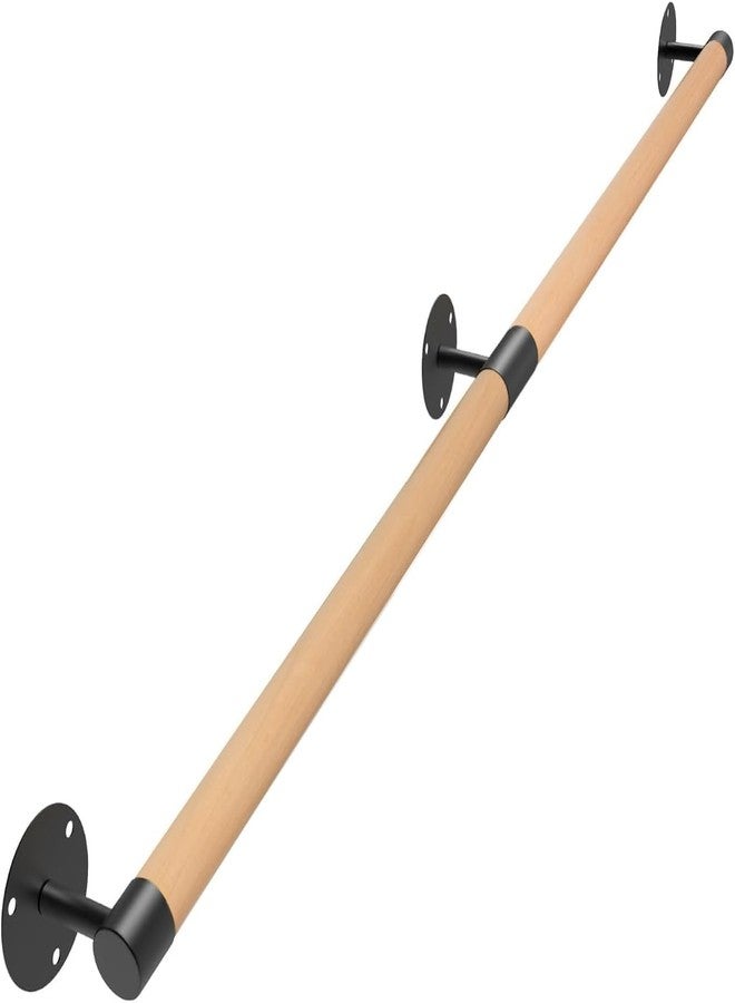 Purife 4 FT Wall Mount Wood Handrails for Indoor Stairs- Metal Support Wooden Staircase Handrails, Interior Stair Railings, Banister Hand Railing, Outdoor Grab Bars Safety Handle for Elderly - Image 1