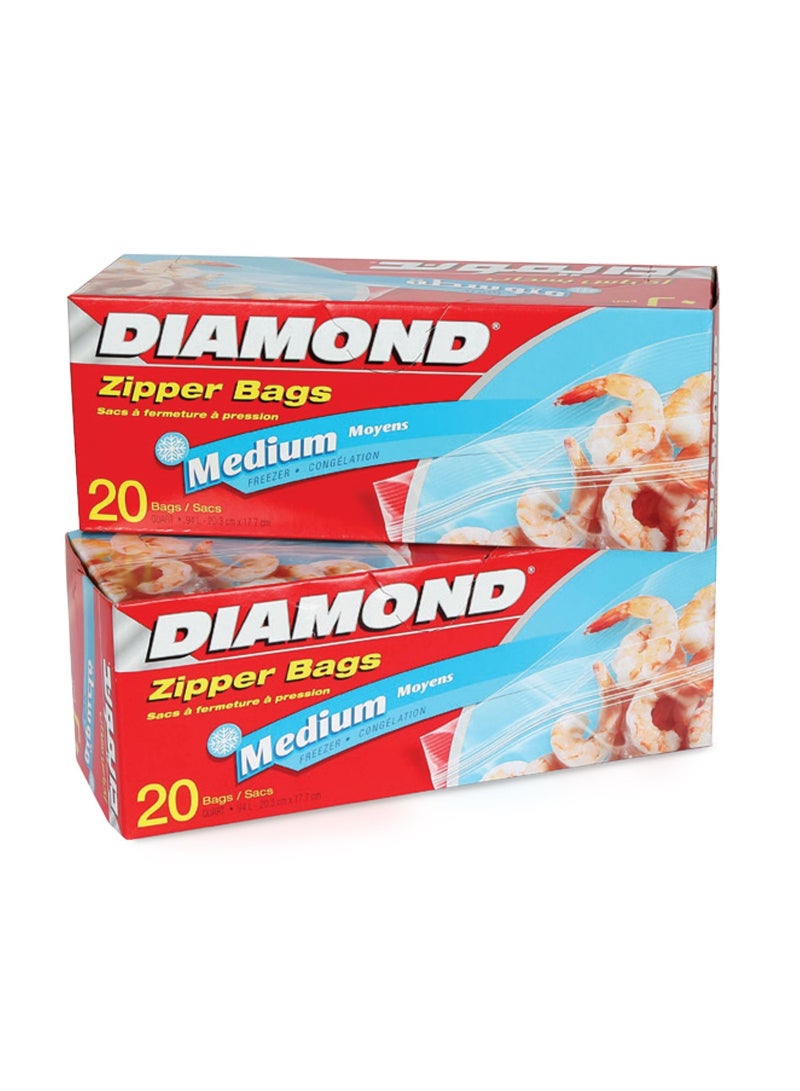Diamond Zipper Bags Medium Size 20.3cm x 17.7cm 2 x 20pcs