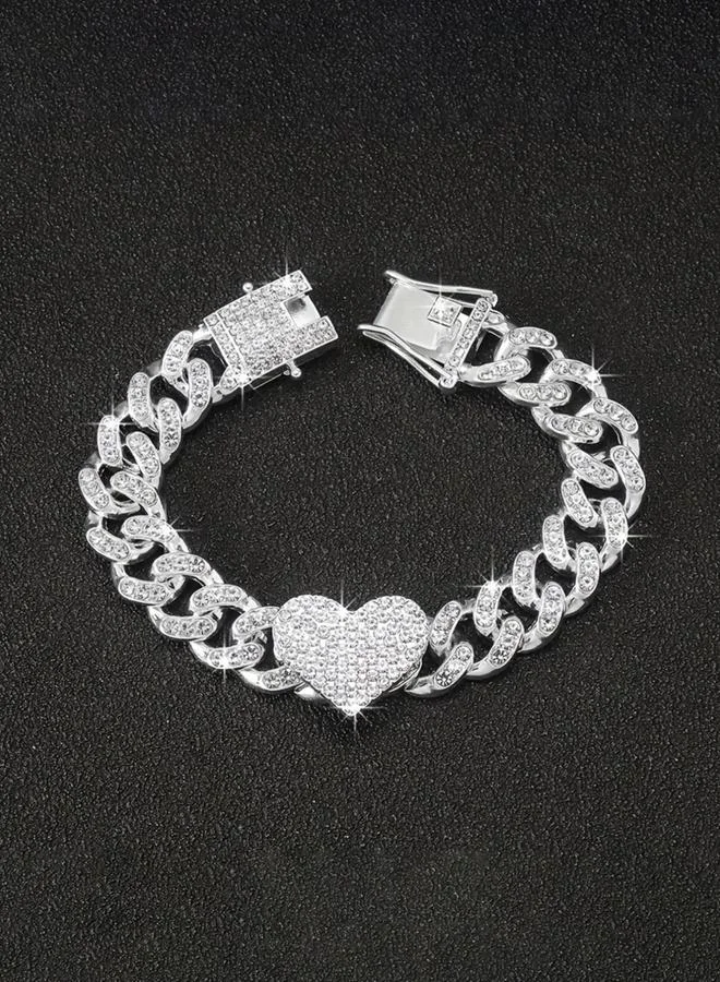 Take Two Sparkling Silver Heart Chain Bracelet