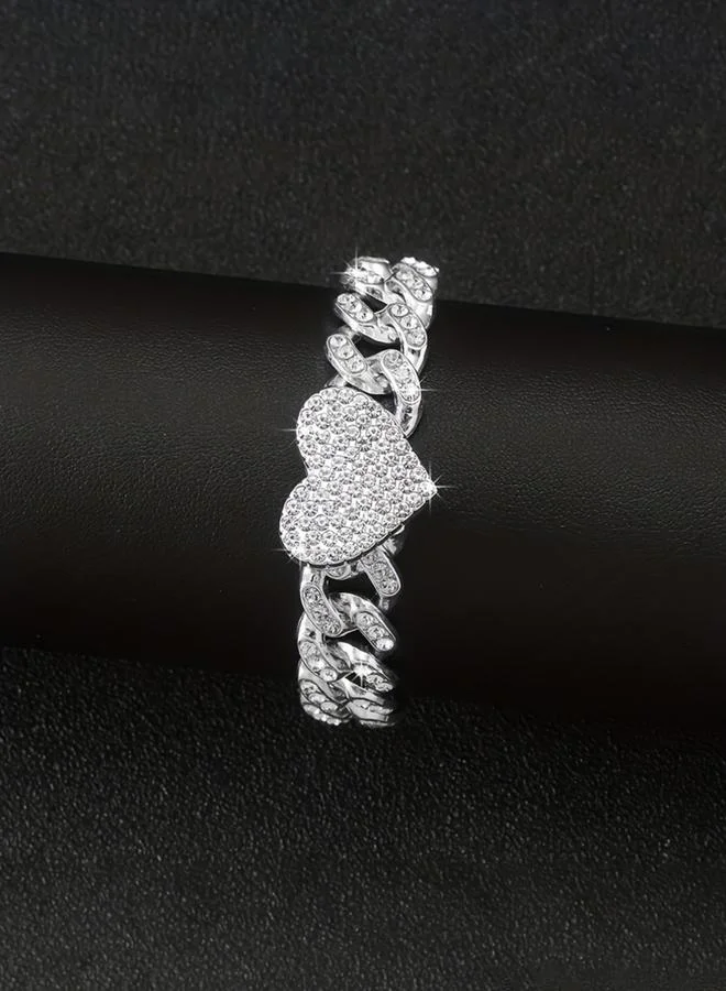 Take Two Sparkling Silver Heart Chain Bracelet
