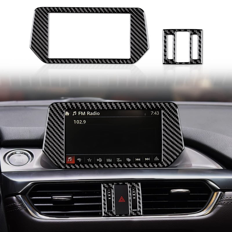 JUPIZEUS Carbon Fiber Car Navigation Screen Panel Cover Central Control Air Conditioner Outlet Sticker for Mazda 6 201620175 with Automatic Transmission Auto Interior Trim 2PCS Black