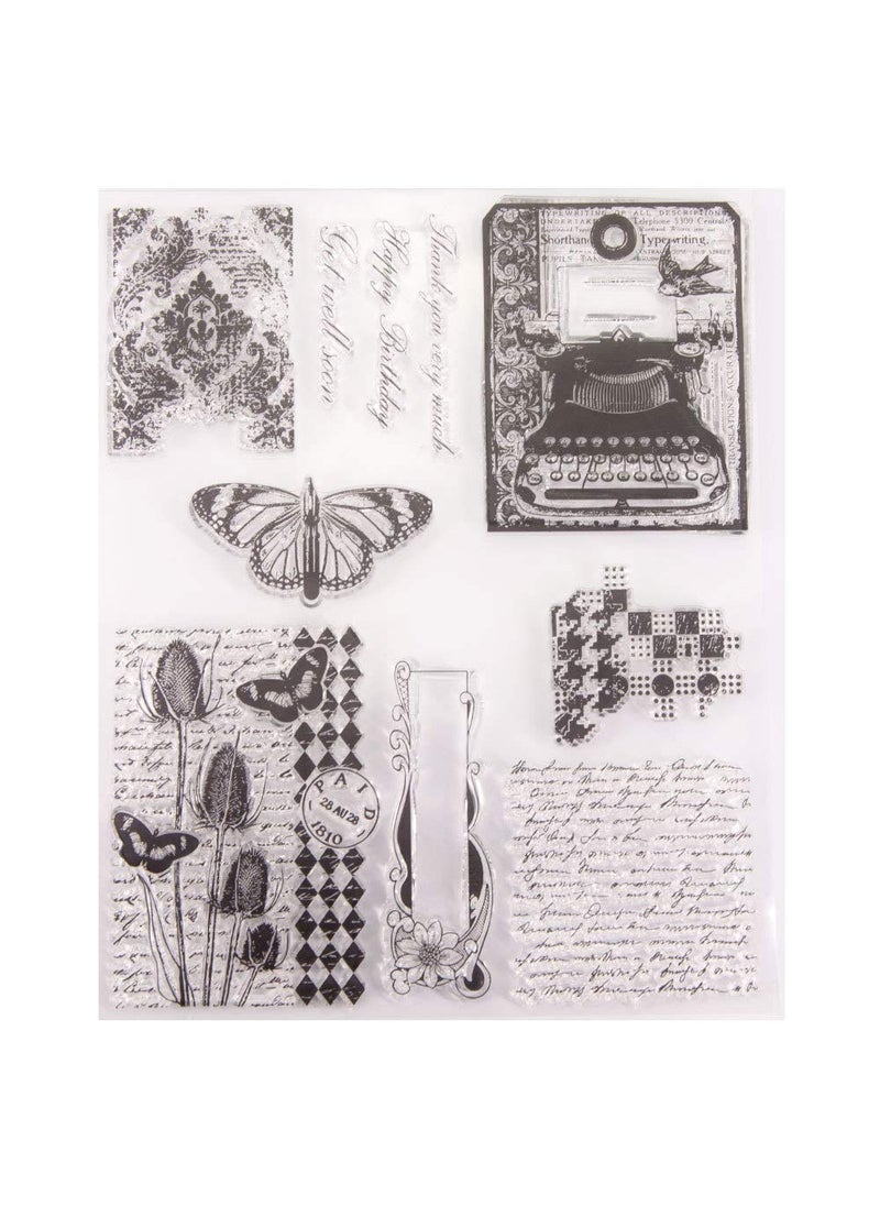 LZBRDY LZBRDY 67 by 85 Inch Vintage Typewriter Flower Butterfly Manuscript Words Clear Rubber Stamps for Card Making Scrapbooking Birthday Christmas Background Decors Silicone Stamps 
