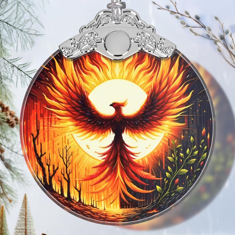 Jocidea Christmas Ornament - Stained Glass Phoenix Ornament - Christmas Home Decor - Christmas Tree Ornament - Holiday Ornament - Holiday Present Ideas - Gift Exchange - Nirvana Rebirth - Image 1