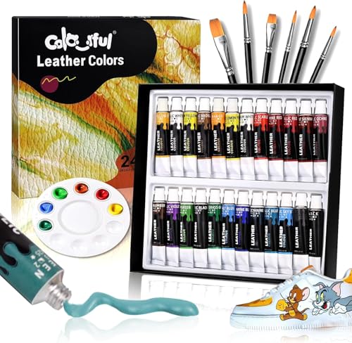 Colorful Acrylic Leather Paint for Shoe Painting- 24 Colors Leather Paint for Bag & Wallet Decor, Leather Jacket Care, Crafts DIY & Customizing Leather Projects - Image 1