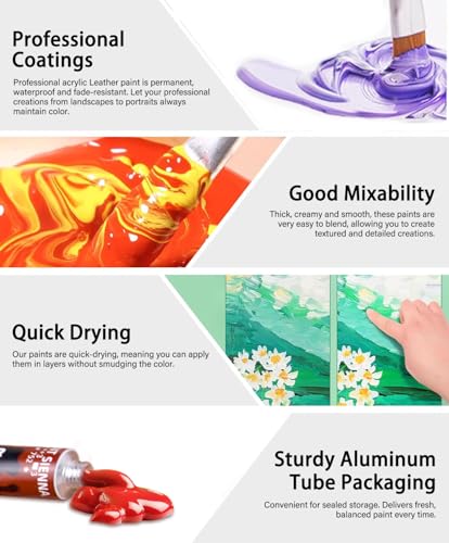Colorful Acrylic Leather Paint for Shoe Painting- 24 Colors Leather Paint for Bag & Wallet Decor, Leather Jacket Care, Crafts DIY & Customizing Leather Projects - Image 3