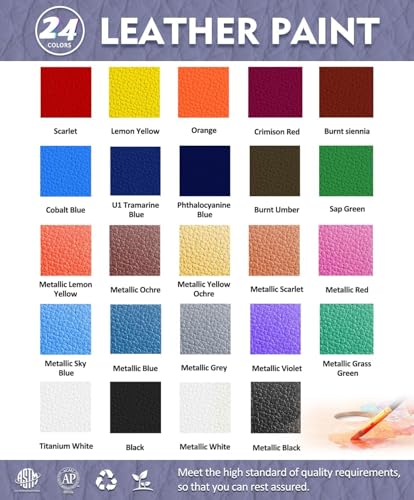 Colorful Acrylic Leather Paint for Shoe Painting- 24 Colors Leather Paint for Bag & Wallet Decor, Leather Jacket Care, Crafts DIY & Customizing Leather Projects - Image 2