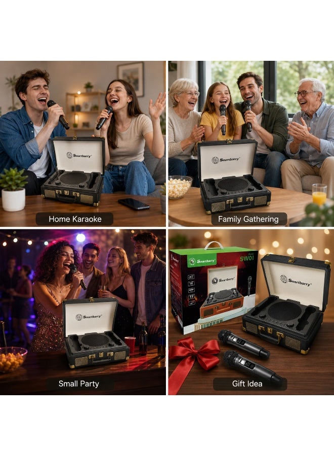Smartbarry Portable Karaoke Bluetooth Speaker with Dual Wireless Microphones, Rechargeable Party Sound System, Suitcase Design, USB & TF Card Support for Home & Outdoor Entertainment - Image 3