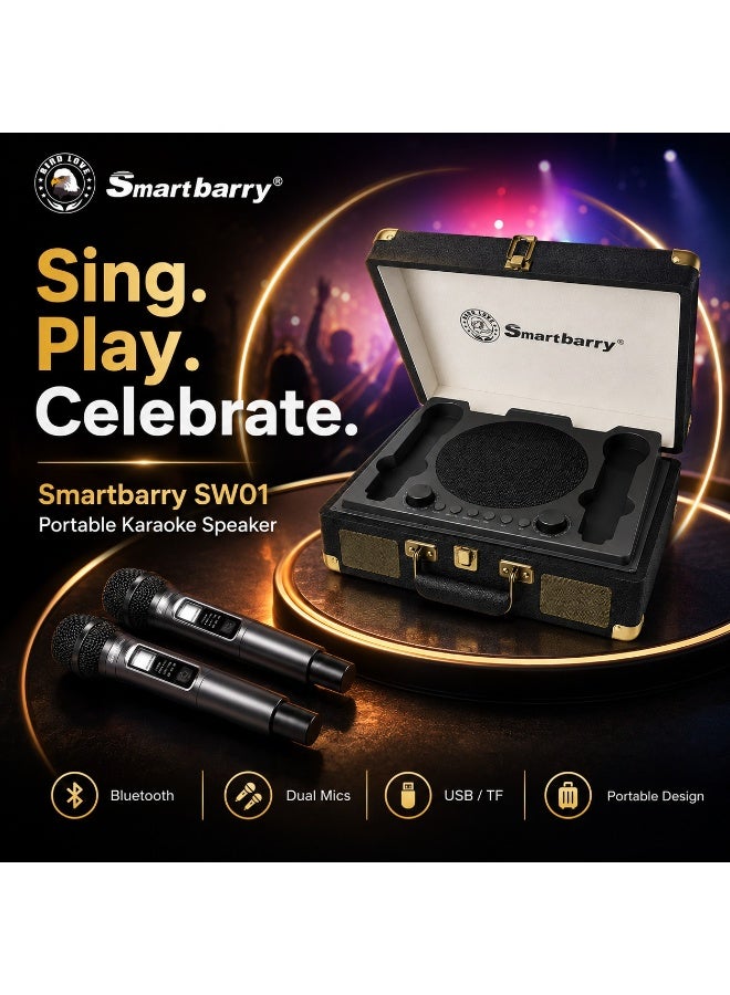 Smartbarry Portable Karaoke Bluetooth Speaker with Dual Wireless Microphones, Rechargeable Party Sound System, Suitcase Design, USB & TF Card Support for Home & Outdoor Entertainment - Image 5