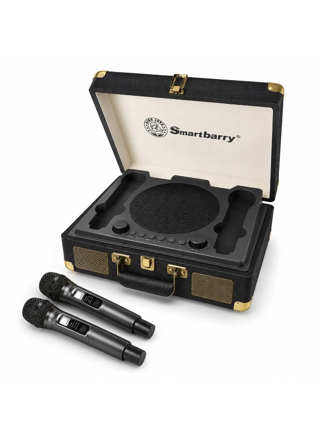 Smartbarry Portable Karaoke Bluetooth Speaker with Dual Wireless Microphones, Rechargeable Party Sound System, Suitcase Design, USB & TF Card Support for Home & Outdoor Entertainment - Image 1