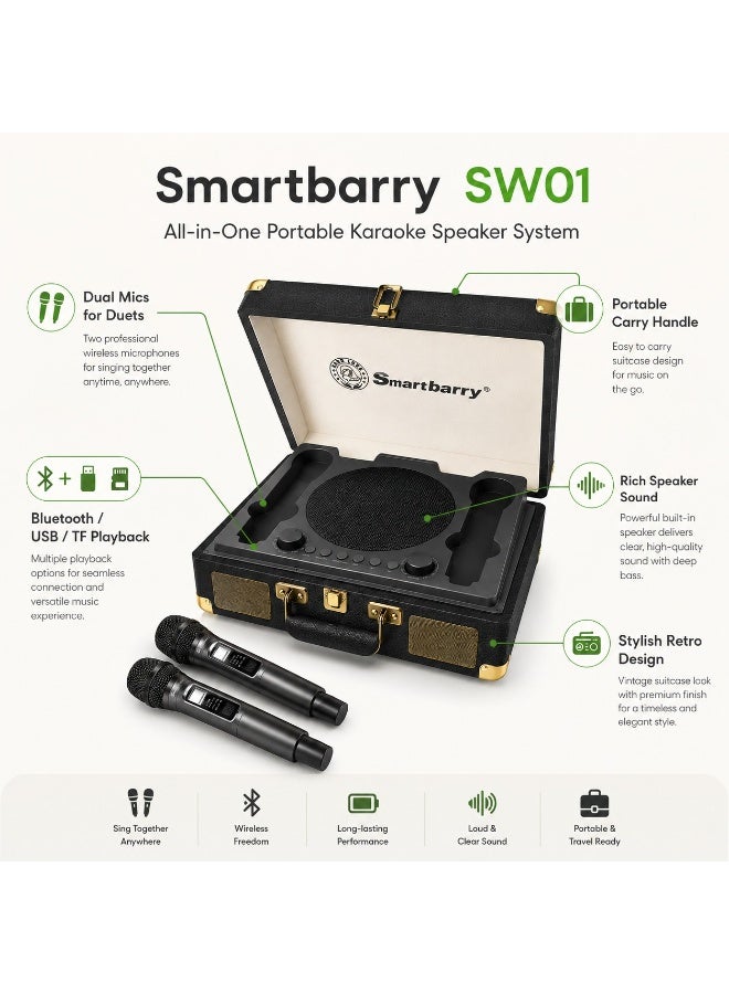 Smartbarry Portable Karaoke Bluetooth Speaker with Dual Wireless Microphones, Rechargeable Party Sound System, Suitcase Design, USB & TF Card Support for Home & Outdoor Entertainment - Image 4