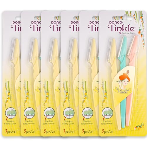 DORCO Tinkle Dermaplaning Tool 18ct, Dermaplane Razor for Women, Safe and Easy Peach Fuzz Remover, Eyebrow Trimmer with Protective Cover (6 Packs of 3) - Image 1