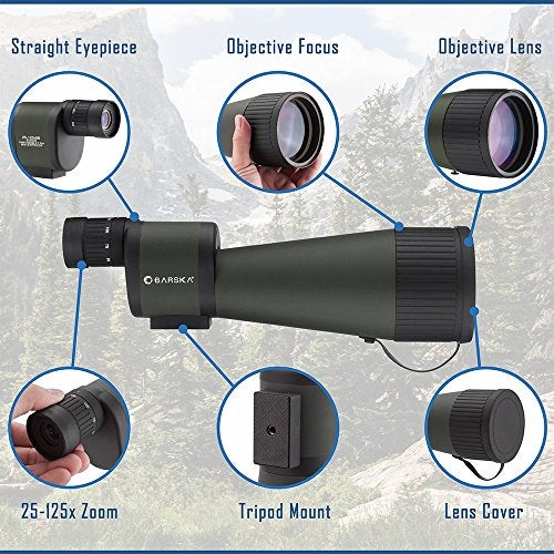 BARSKA Benchmark 25-125x88 Waterproof Straight Spotting Scope, Green/ Black - Image 4