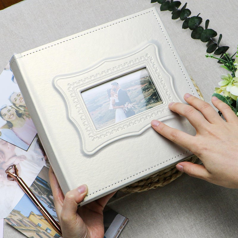 Holoary Photo Album 4X6  200 Photos Pu Leather Vintage Picture Album For Family Wedding Anniversary Baby Vacation (Pearl Color) - Image 4
