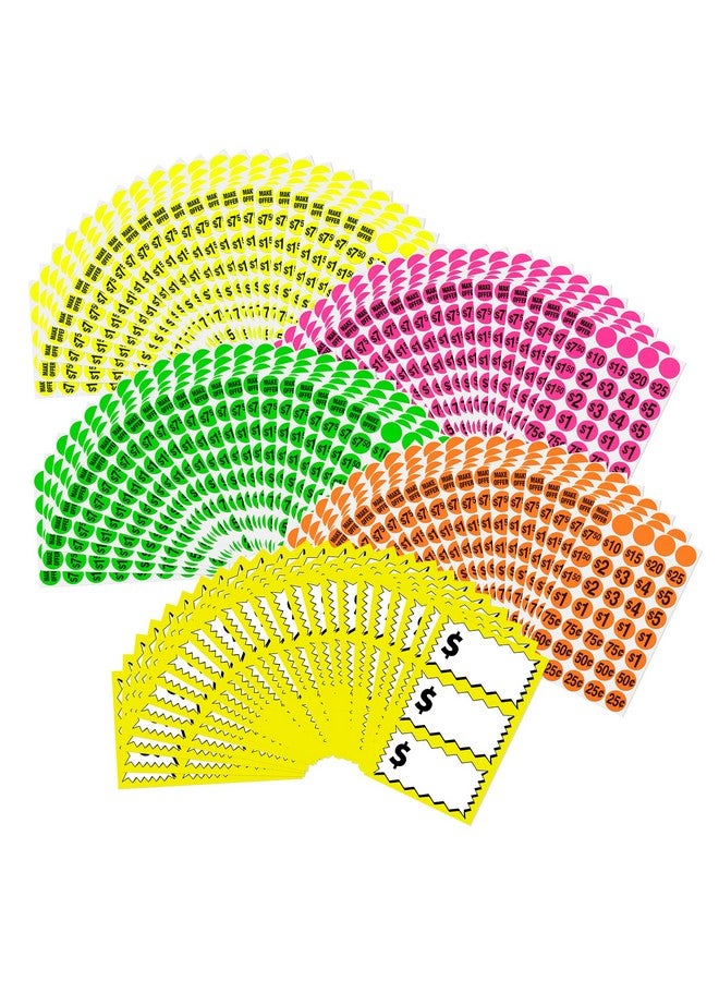 Sunburst Systems 7040 Priced Garage Sale Sticker 4000 Count Pre-Priced Labels W/Large Price Tags, Color Sticker Dots, Blank Price Stickers, Yard Sale Stickers, Yellow, Pink, Orange, Green - Image 1
