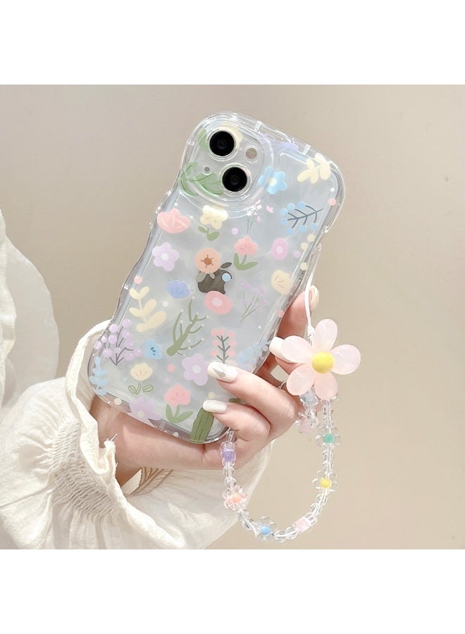 NIBEMINENT Flower Chain Protective TPU Case Cover For iPhone 14 Pro Max, Colorful Floral With Bracelet - Image 1