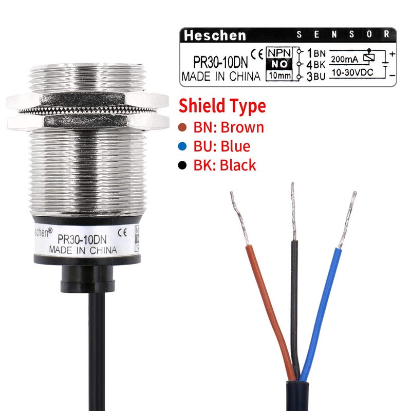 Heschen M30 Inductive Approach Proximity Sensor Switch, PR30-10DN, Cylindrical Type, Detector Distance 10mm, DC12-24V, Shield Type, 3-Wire, NPN NO(Normally Open) - Image 4