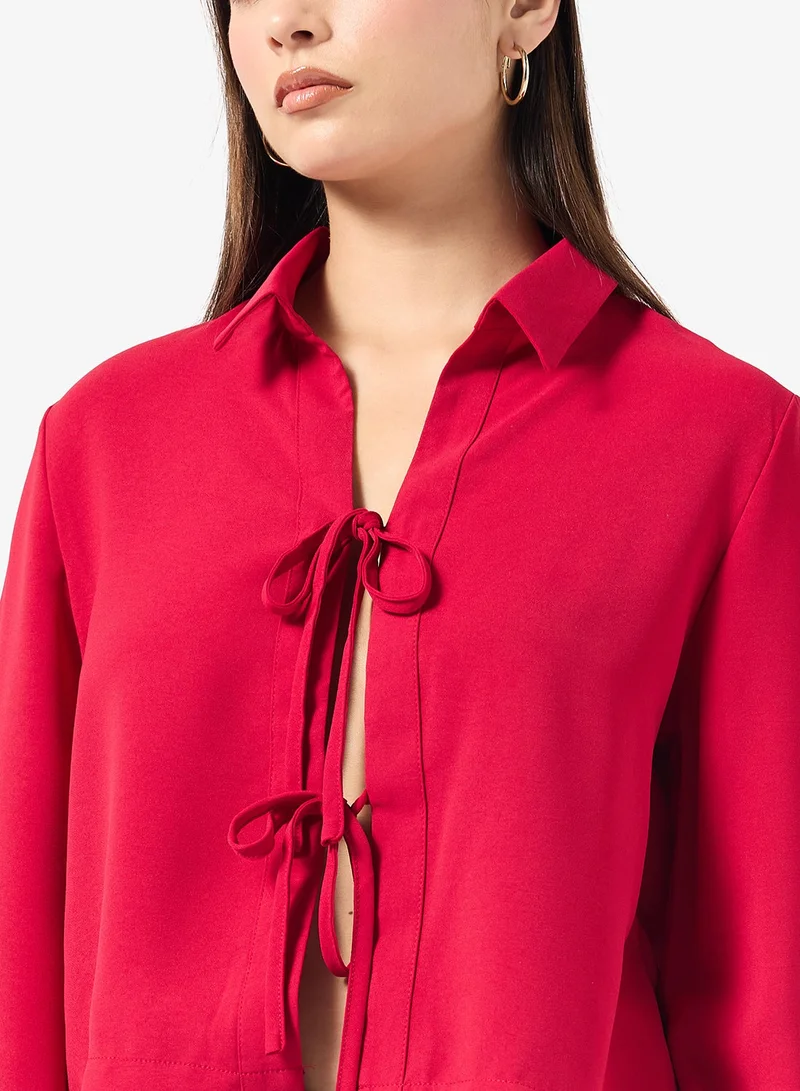 Ginger  Tie Up Detail Relaxed Fit Shirt for Women | Best Price UAE