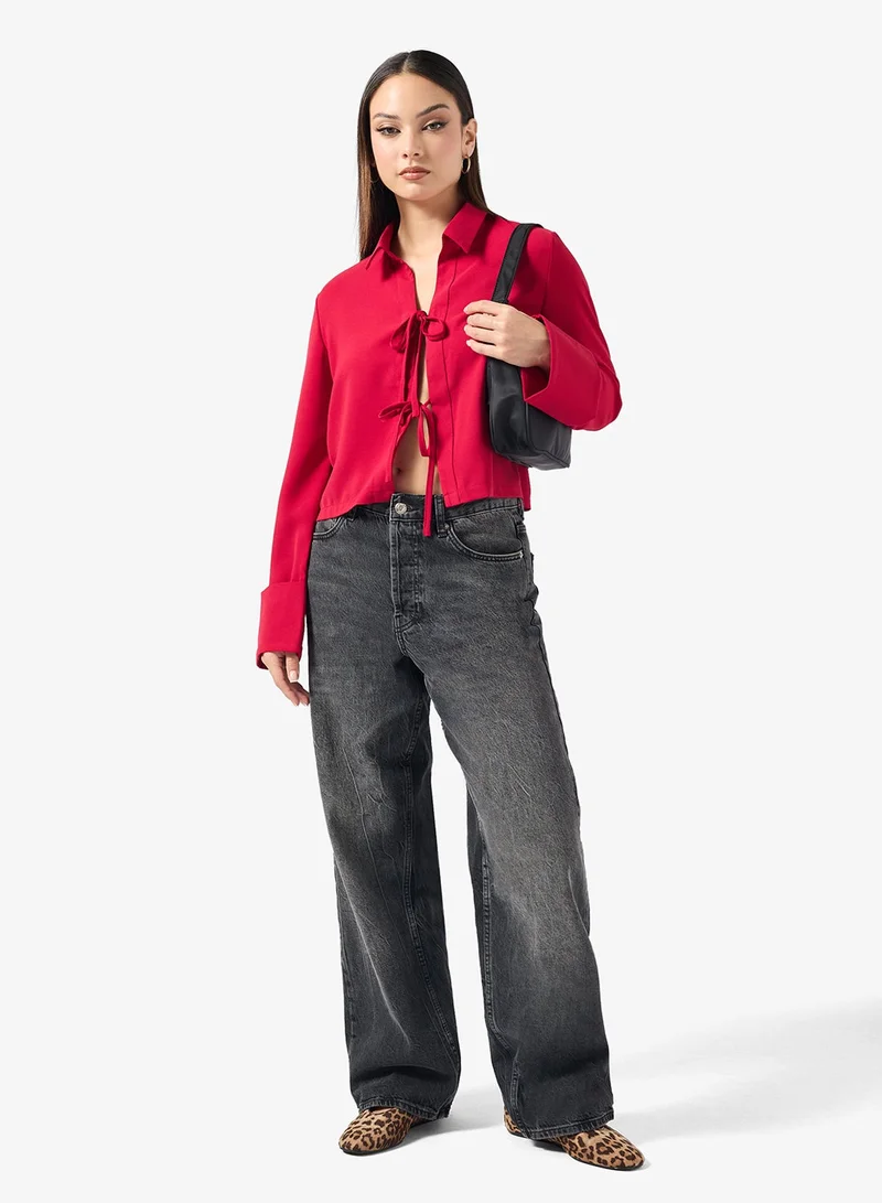 Ginger  Tie Up Detail Relaxed Fit Shirt for Women | Best Price UAE