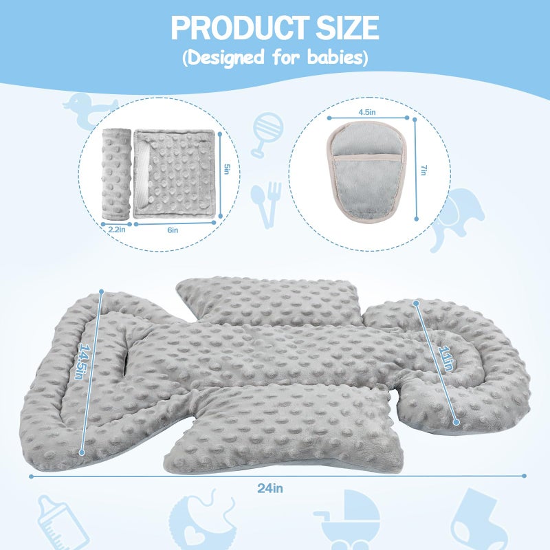 Jundetye Infant Car Seat Insert Boy Girl, 3 in 1 Newborn Carseat Insert with Strap Pads, Car Seat Head Support for Baby Strollers, Swings, and Bouncers, Comfortable and Machine Washable, Grey - Image 3