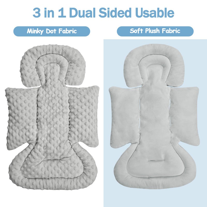 Jundetye Infant Car Seat Insert Boy Girl, 3 in 1 Newborn Carseat Insert with Strap Pads, Car Seat Head Support for Baby Strollers, Swings, and Bouncers, Comfortable and Machine Washable, Grey - Image 2