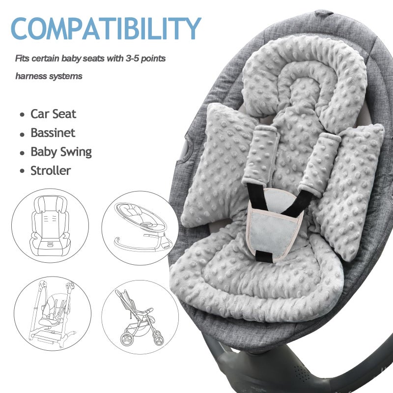 Jundetye Infant Car Seat Insert Boy Girl, 3 in 1 Newborn Carseat Insert with Strap Pads, Car Seat Head Support for Baby Strollers, Swings, and Bouncers, Comfortable and Machine Washable, Grey - Image 5