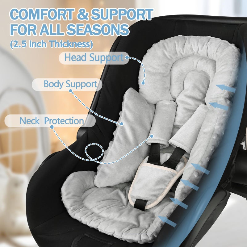 Jundetye Infant Car Seat Insert Boy Girl, 3 in 1 Newborn Carseat Insert with Strap Pads, Car Seat Head Support for Baby Strollers, Swings, and Bouncers, Comfortable and Machine Washable, Grey - Image 4