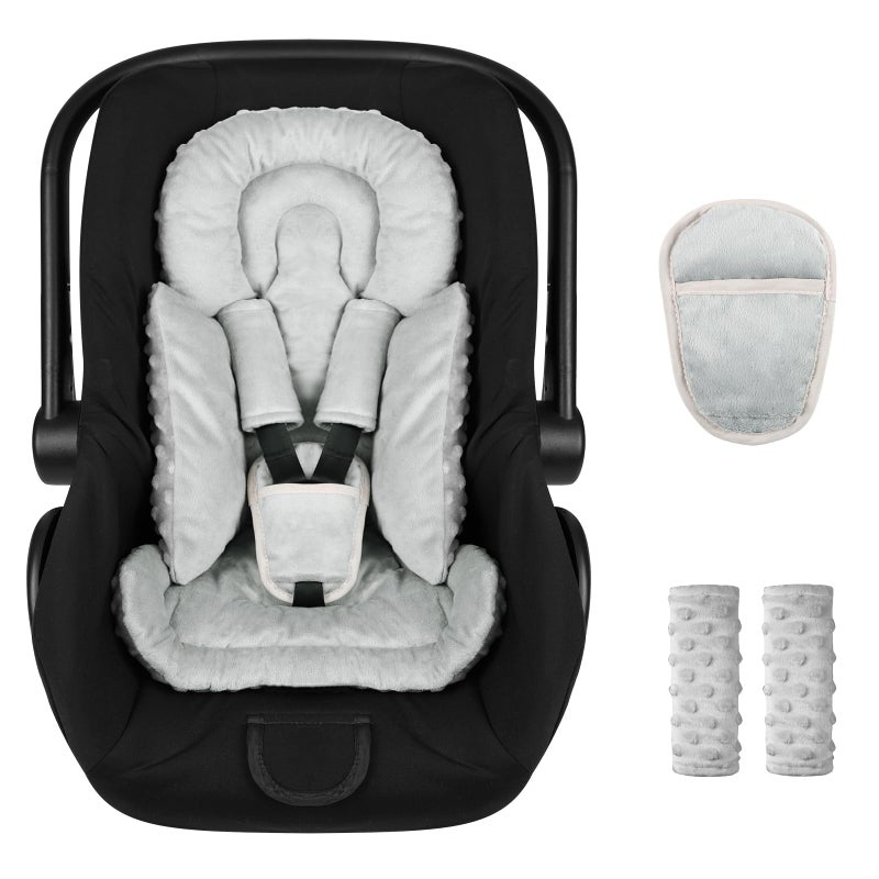 Jundetye Infant Car Seat Insert Boy Girl, 3 in 1 Newborn Carseat Insert with Strap Pads, Car Seat Head Support for Baby Strollers, Swings, and Bouncers, Comfortable and Machine Washable, Grey - Image 1