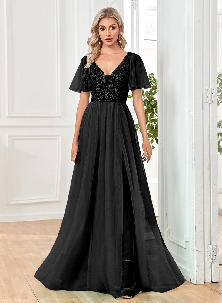 GEXUAN V-Neck Short Sleeve Maxi Dress - Image 1