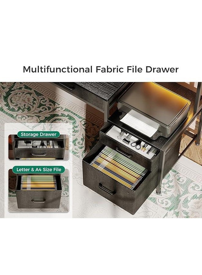 إن كي أكس مكتب كمبيوتر مع رف طابعة ومخرج طاقة - مكتب مع أضواء شريطية LED وطاولة محطة عمل للمكتب المنزلي - Image 5