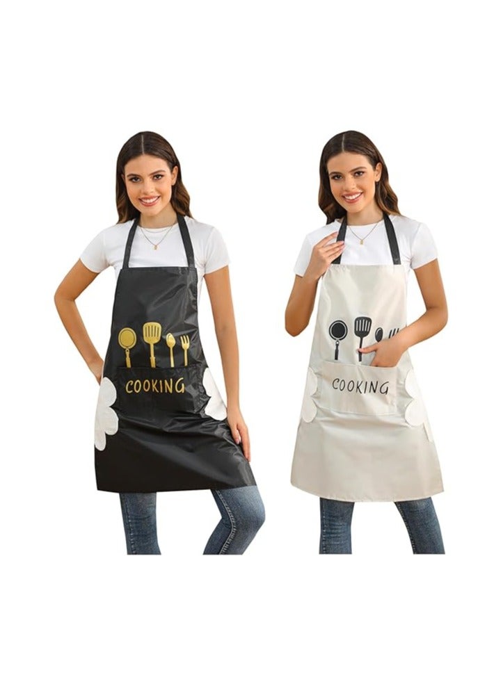 2Pcs Kitchen Apron with Hand Wipe, Aprons for Women with pockets,Waterproof for Cooking Baking Painting - Image 1