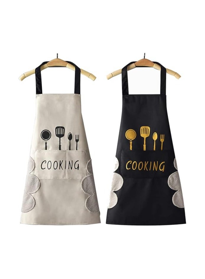 2Pcs Kitchen Apron with Hand Wipe, Aprons for Women with pockets,Waterproof for Cooking Baking Painting - Image 2