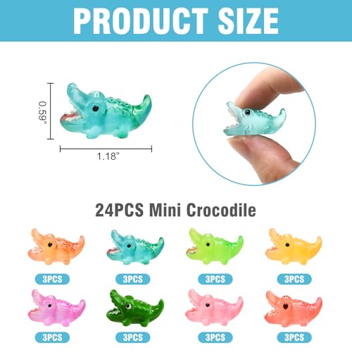 HOMICO 24 Pieces Mini Crocodile Animals Luminous Mini Resin Animals for Dollhouse Micro Fairy Garden Landscape Aquarium Birthday Decorations - Image 5