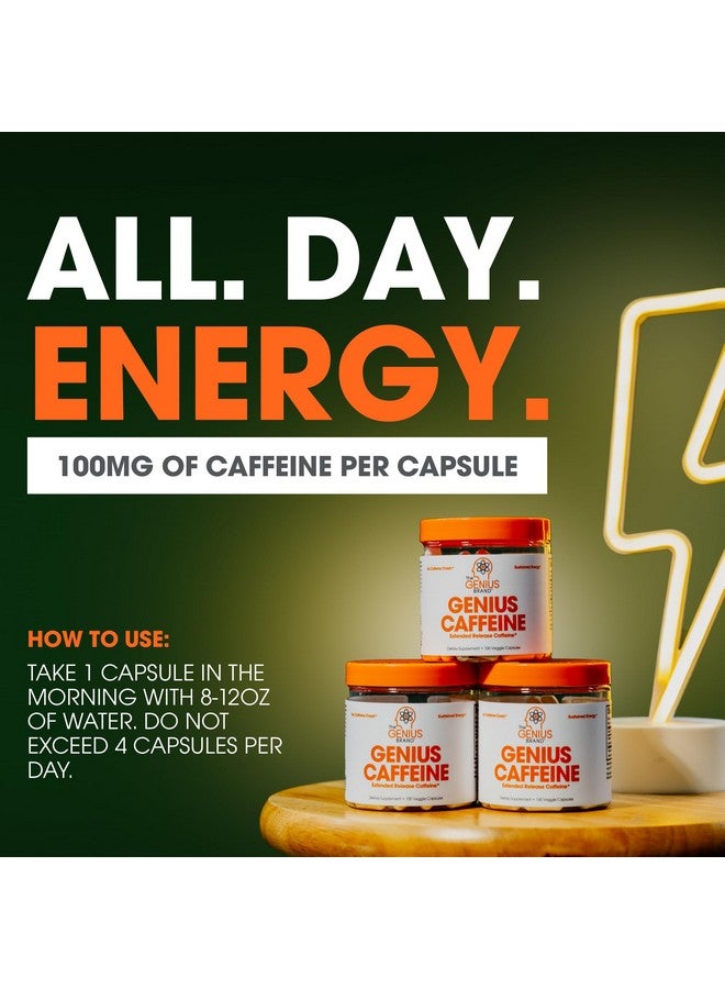 The Genius Brand جينيوس كافيين - أقراص كافيين ميكروكبسولة للإفراز المستمر لطاقة وتركيز سلسين وطويلين - بدون توتر أو انهيار - 100 ملغ لكل كبسولة - 100 حصة - معزز أداء طبيعي - Image 3