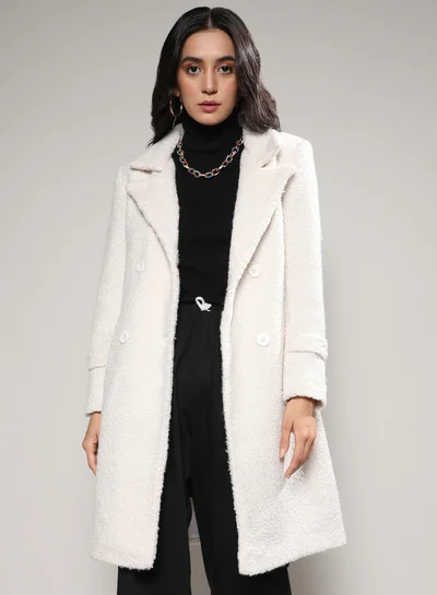 كامبوس سوترا Women's White Double-Breasted Sherpa Long Coat