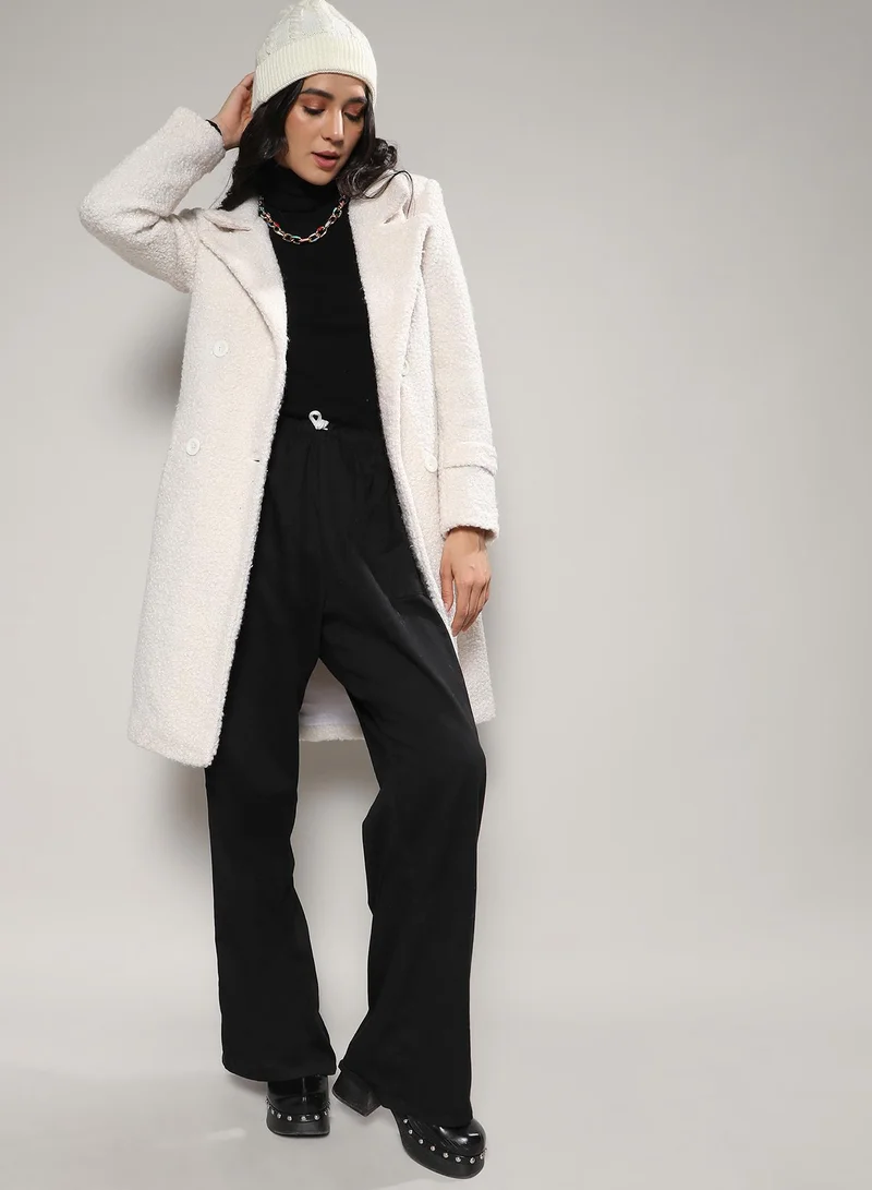 كامبوس سوترا Women's White Double-Breasted Sherpa Long Coat
