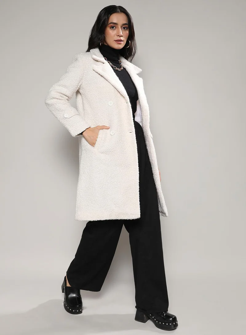 كامبوس سوترا Women's White Double-Breasted Sherpa Long Coat